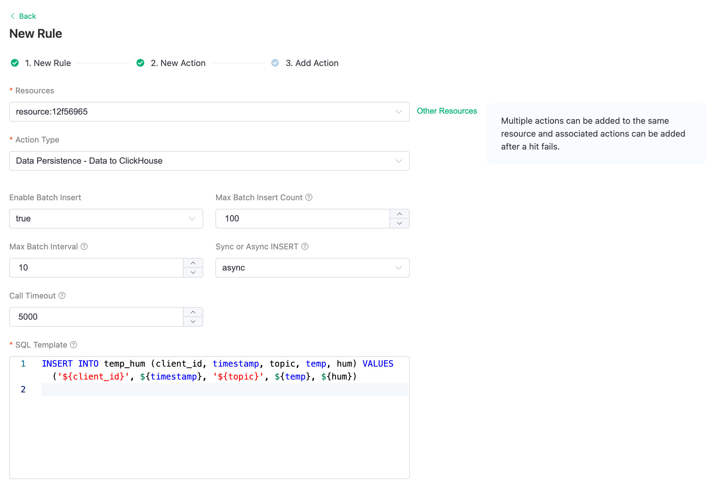 EMQX Cloud Data Integration Rule Action Setup